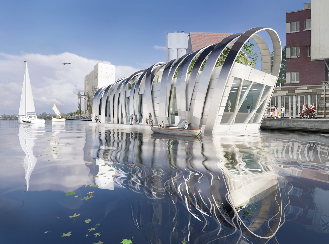 Visualisierung des schwimmenden Kulturdecks Heiligenhafen